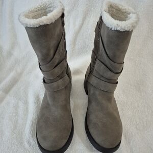 Justice brown faux fur winter boots inside full zipper girls Size 5
